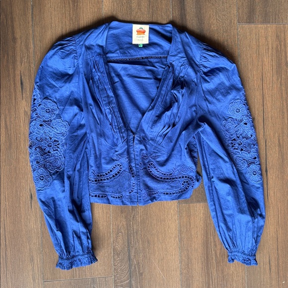 FARM Rio Embroidered Cotton Lace V-Neck pleated Blouse - Picture 4 of 11